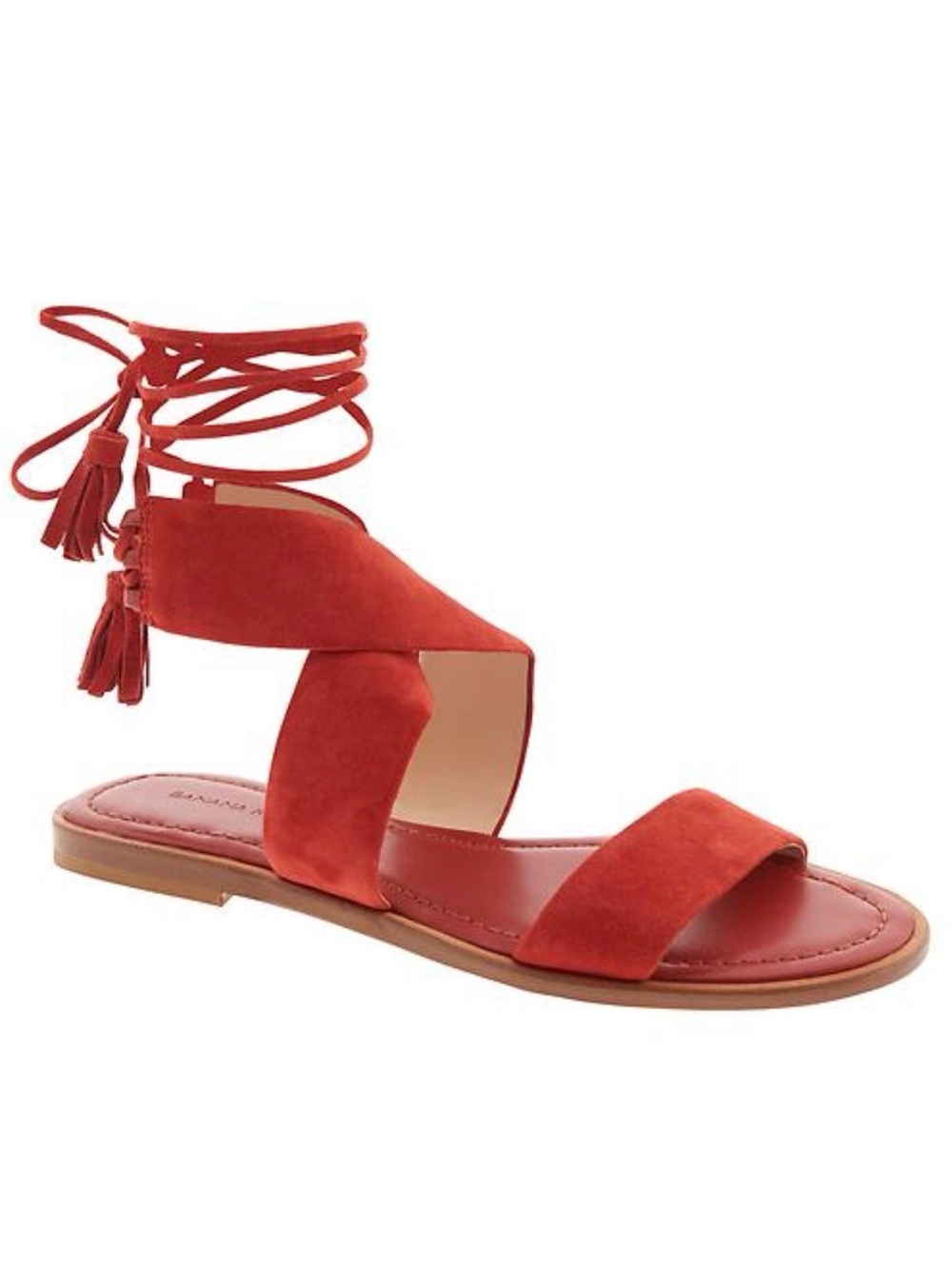 Banana Republic Red Suede Lace-Up Tassel Sandal